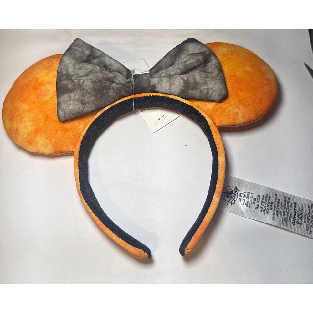 Disney Parks Minnie Mouse Halloween Ears Orange Gray Tie Dye Bow 2022